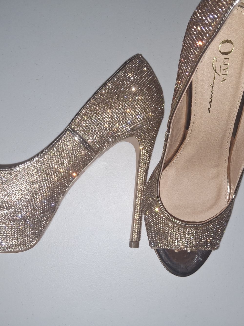 Glitter Peep-Toe Stilettos in Rose Gold